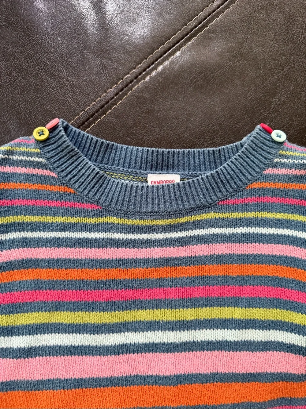 Gymboree - Girl’s Multicolor Striped Knit Dress with Button Shoulders